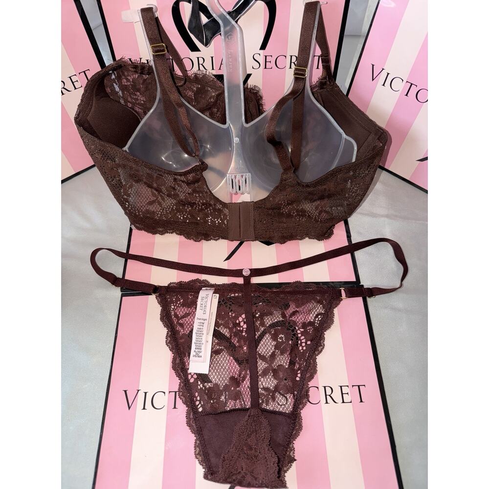 Victoria's Secret Dream Angels Bra W/Thong 38DD XL Brown Lace - Picture 2 of 2